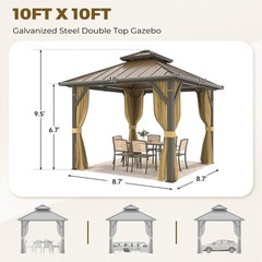 Hardtop Gazebo Heavy Duty Aluminum Galvanized Steel Double Roof w/ Netting
