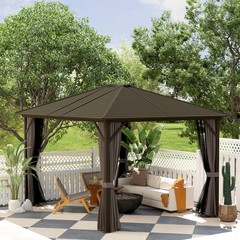 10&rsquo;x12&prime; Hardtop Gazebo, Mesh, Curtains, Steel Slat Canopy Outdoor Events Coffee