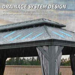 Domi 12x20Ft Hardtop Gazebo Double Roof w/Curtain&Netting,Built-in gutter system