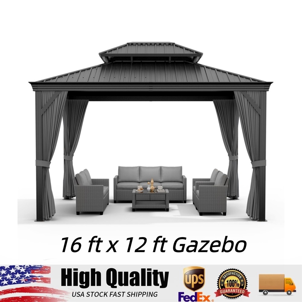 16 x 12 ft Hardtop Gazebo, Heavy Duty Aluminum Hardtop Gazebo Outdoor Pavilion