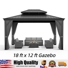 18 x 12 ft Hardtop Gazebo, Heavy Duty Aluminum Hardtop Gazebo Outdoor Pavilion