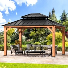 Rosewood Wood Gazebo 11&prime; x 13&prime;, Cedar Framed Gazebo with Double Galvanize Roof