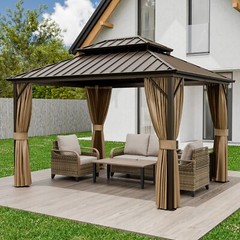 EAGLE PEAK 12×10 Double Hardtop Gazebo with Netting and Curtains