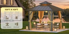 Hardtop Gazebo Heavy Duty Aluminum Galvanized Steel Double Roof w/ Netting