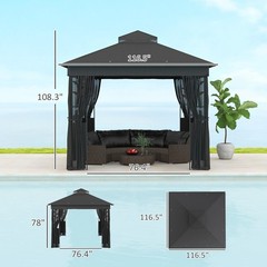 Spacious Double Roof Patio Gazebo with Shelves and Netting for Lawn & Backyard