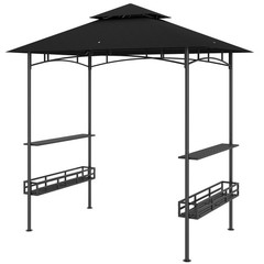 8x5ft BBQ Grill Gazebo 2-Tier Shelves Storage Baskets Ceiling Hook Dark Gray