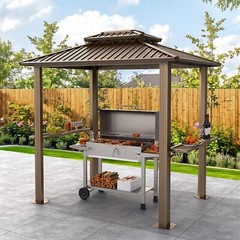 HOTEEL 8×6 Hardtop Grill Gazebo Outdoor Patio Garden Canopy with 2 Side Shelves