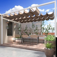 Brown 3-7ft Retractable Pergola Replacement Shade Cover Wave Sail for Yard Deck