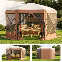 13x13FT 6-Sided Pop up Gazebo Screen Tent&Mesh Panels Removable for 8-10 Persons