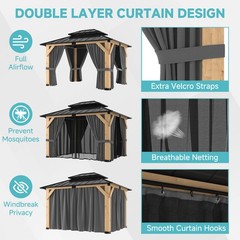 10&rsquo;x12&rsquo;Outdoor Hardtop Wood Gazebo with Cedar Frame&Galvanized Steel Double Roof