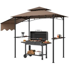 8&prime; x 5&prime; Outdoor Grill Gazebo, Barbecue Shelter with Side Awning, 2 Side Shelves
