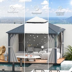 Domi 12’ x 12’ Hardtop Gazebo Outdoor Aluminum Gazebo w/Curtains and Net Gray
