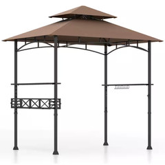 8 Ft. X 5 Ft. Brown Outdoor BBQ Barbecue Grill Metal Frame Tent Gazebo with 2 Si