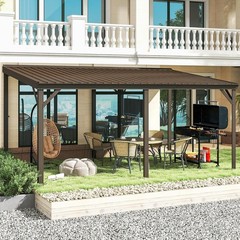 Domi 12x16FT Lean to Gazebo, Wall Mounted Gazebo w/Sloping Roof,Drainage System