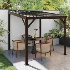 Domi 8x8FT Lean to Gazebo, Wall Mounted Gazebo w/Sloping Roof,Drainage System