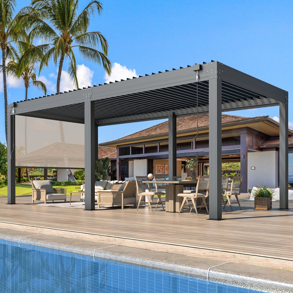 20×10/12 FT Louvered Pergola Aluminum Outdoor Gazebo Adjustable Roof Screens