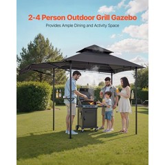 Uimoso 8&rsquo;x5&prime; Grill Gazebo Side Awning BBQ Shelter Canopy Tent w/ Shelves Hooks