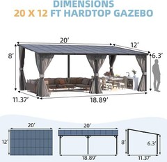 Gazebo for Patio, Wall-Mounted Lean to Pergola Gazebo with Curtains and Netting
