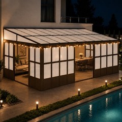 Domi Outdoor 12x20FT Wall Mounted Sunroom with PC Roof & Lockable Sliding Doors
