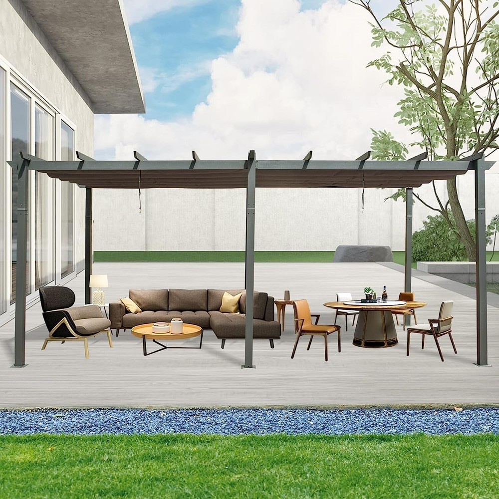 Outdoor Living 11&rsquo;X20&rsquo;Outdoor Pergola w/Retractable Canopy Aluminum Shelter