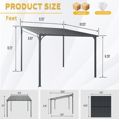 10x10FT Outdoor Pergola Lean to Wall-Mounted Carport Galvanized Steel for Garden