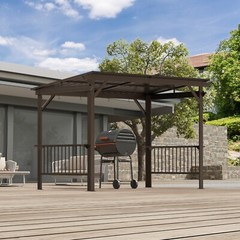 Domi Outdoor 6.5x12FT Hardtop Grill Gazebo w/2 Side Shelves &Ceiling Hook,Brown