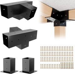 Pergola Kit, Slanted Roof Pergola Bracket, 4-Way Brackets with Post Base Kit, Lo