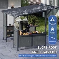 9X10FT Outdoor Hardtop Grill Gazebo with Storage Shelves and Expansion Platform