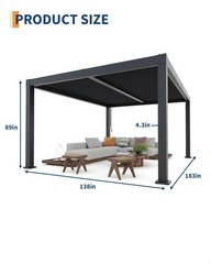 12 Ft x 16 Ft Gray Hardtop Gazebo All-Aluminum Louvered Pergola Outdoor Structur