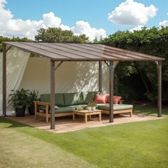 10×14 FT Aluminum Frame Gazebo, Wall-Mounted Pergola for Patio & Backyard