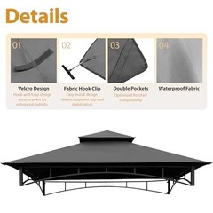 Replacement Grill Gazebo Canopy Top 8×5 FT Gray 300D Polyester Waterproof UV