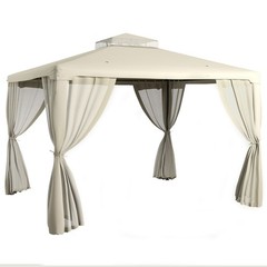 9.6&prime; x 11.6&prime; Outdoor Patio Gazebo Pavilion Canopy Tent w/ 2-Tier Roof Cream