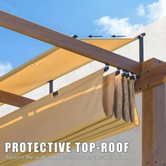 9&rsquo;X 13&prime; Outdoor Retractable Pergola w/ Canopy Aluminum Frame Teak-Coated