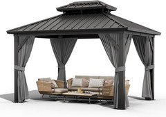 ✅Hardtop Gazebo Heavy-Duty Aluminum Pavilion with Double Metal Roof Mosquito US