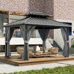 10x12ft Hardtop Gazebo, Heavy Duty Aluminum Permanent Gazebo Outdoor Pavilion