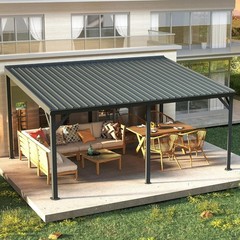 Domi 10x16FT Lean to Gazebo, Wall Mounted Gazebo w/Sloping Roof,Drainage System