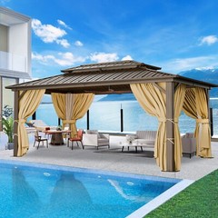 10&rsquo;X15&prime; Hardtop Gazebo,Steel Roof Gazebo w/Aluminum Frame,Netting&Curtains