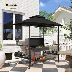 8&prime; X 5&prime; Grill Gazebo, 2-Tier Outdoor BBQ Gazebo Dark Gray | Ceiling Hook, 2 Side