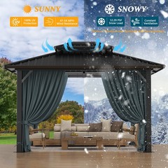 10×12 Hardtop Gazebo,Galvanized Steel Double Roof Patio Gazebo w/Curtain Netting