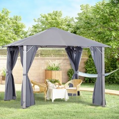 10&rsquo;x10&prime; Outdoor Dark Grey Patio Soft Top Canopy Gazebo Tent w/ Side Curtains