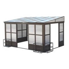 10×12 FT Wall Mounted Sunroom Lean to Gazebo with 3 Lockable Sliding Doors Patio