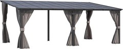 Gazebo for Patio, Wall-Mounted Lean to Pergola Gazebo with Curtains and Netting