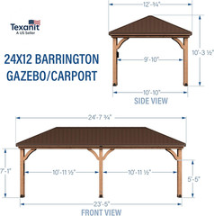Barrington 24&prime; X 12&prime; Cedar Wood Outdoor Gazebo Pavilion with Hardtop Galvanized