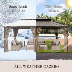 EAGLE PEAK 12×18 Hardtop Gazebo with Netting and Curtains