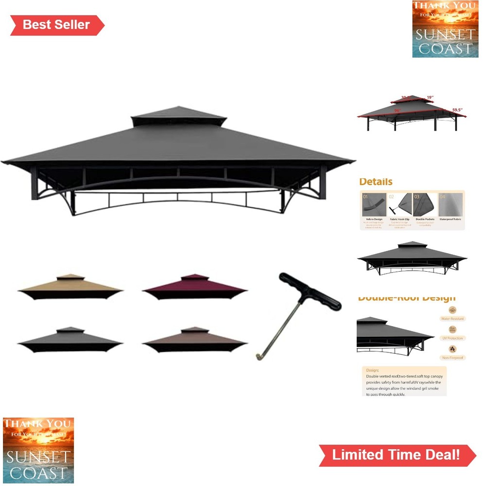 Replacement Grill Gazebo Canopy Top 8×5 FT Gray 300D Polyester Waterproof UV
