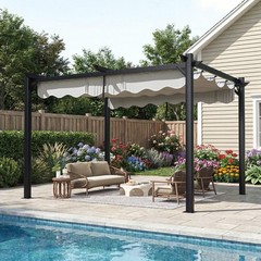 10 x 12 FT Black Outdoor Patio Pergola with Retractable Sun Shade Canopy