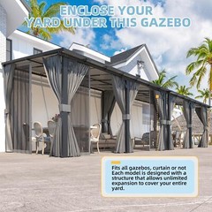 Gazebo for Patio, Wall-Mounted Lean to Pergola Gazebo with Curtains and Netting