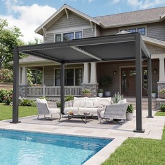 10 x 12 ft Outdoor Louvered Pergola With Water-tight Adjustable Roof, Black