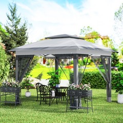 Gray 12&prime; x 12&prime; Backyard Party Cabana Gazebo, with 3 Level Adjustable Height