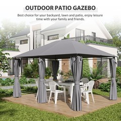 13&prime; x 10&prime; Steel Outdoor Patio Gazebo Pavilion Canopy Tent w/ Curtains Grey